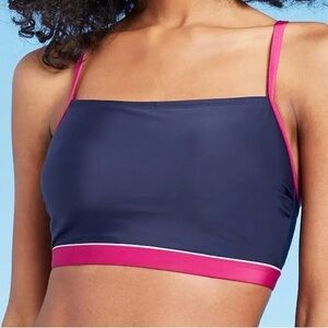 All in Motion Women's Longline Square Neck Sporty Bikini Top  Navy & Pink